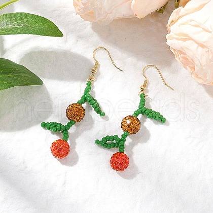 Pave Disco Ball Beads with Solid Round Brass Beads and Brass Earring Hooks and MIYUKI Round Rocailles Beads Earrings EJEW-TA00632-01-1