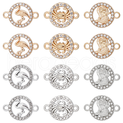 SUNNYCLUE 36Pcs 6 Styles Alloy Crystal Rhinestone Connector Charms FIND-SC0007-42-1