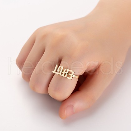 Birth Year 201 Stainless Steel Adjustable Open Cuff Rings FS-WG46D84-04-1