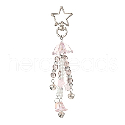 Flower Glass & Plastic Pearl & Alloy Pendant Decorations HJEW-JM03434-1