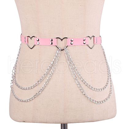 Heart Alloy Curb Chain with Imitation Leather Tassel Waist Chains FS-WGCEF59-04-1