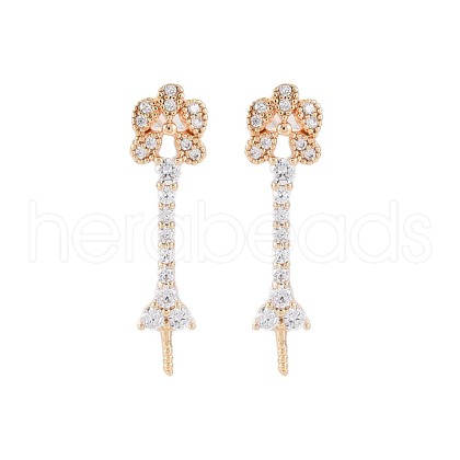 Brass Micro Pave Clear Cubic Zirconia Stud Earring Findings KK-S364-142-1