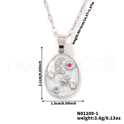 Fashionable Women's Star Moon Oval Brass Enamel Pendant Necklaces LO5059-1-1