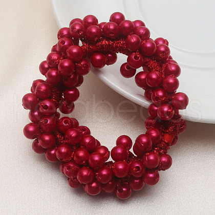 ABS Imitation Bead Wrapped Elastic Hair Accessories OHAR-PW0007-49G-1