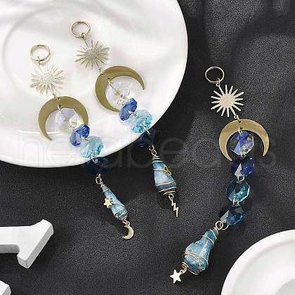 Wire Wrapped Bullet Electroplated Natural Quartz Crystal  & Glass Pendant Decoration HJEW-JM03122-03-1