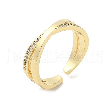 Brass Micro Pave Cubic Zirconia Open Cuff Ring RJEW-A040-06G-1