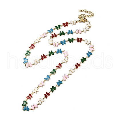 Colorful Enamel Butterfly Link Chain Necklace NJEW-C037-02G-1