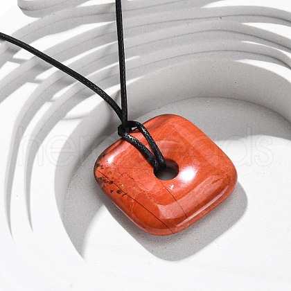 Natural Red Jasper Square Pendants Black PU Leather Cord Necklaces NJEW-K285-01C-1