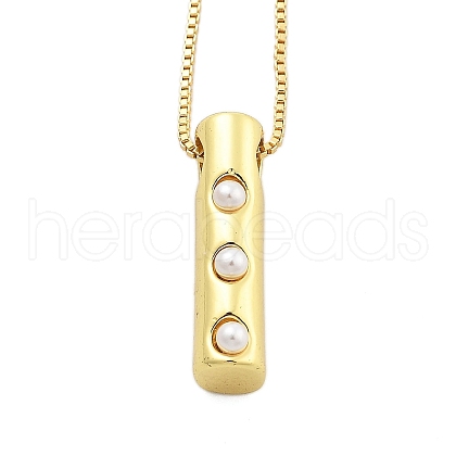 Brass & Plastic Pearl Letter Pendant Box Chain Necklaces for Women NJEW-U017-01G-09-1