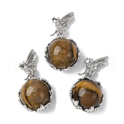 Natural Tiger Eye Round Pendants G-G207-01P-04-1