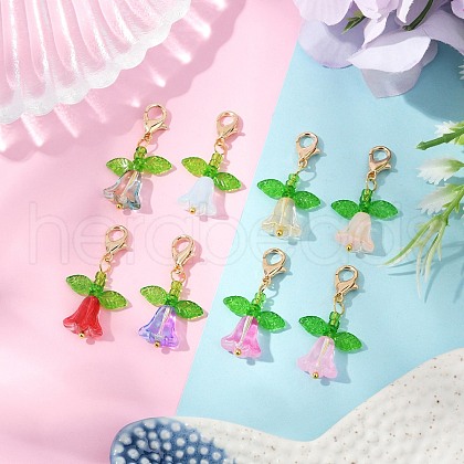 8Pcs Tulip Acrylic & Glass Pendant Decorations HJEW-JM03081-01-1