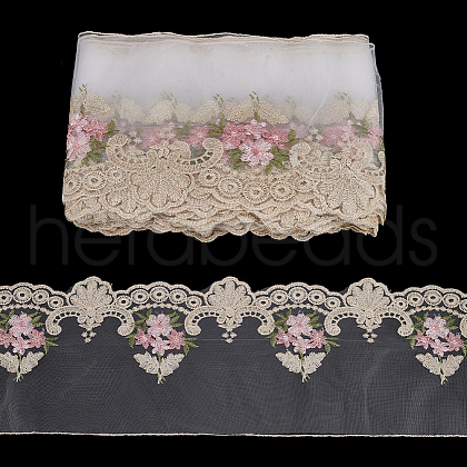 5 Yard Polyester Embroidery Hollow Flower Mesh Lace Trim SRIB-FG0001-22-1