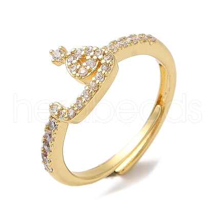 Rack Plating Brass Cubic Zirconia Arabic Letters Adjustable Rings for Women RJEW-S407-10G-09-1