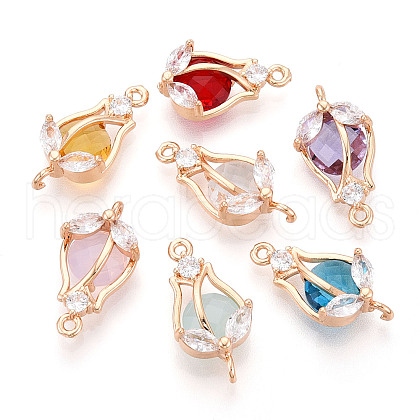 Brass Micro Pave Clear Cubic Zirconia and Glass Flower Pendants KK-T076-03KCG-1