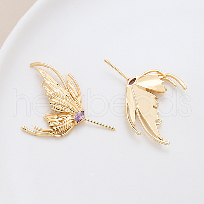 Brass Pave Medium Purple Cubic Zirconia Wing Head Pins BAPE-PW0002-08A-1