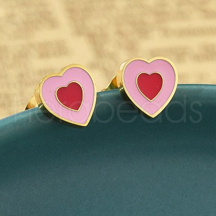 304 Stainless Steel Enamel Stud Earrings STAS-E502-01G-03-1