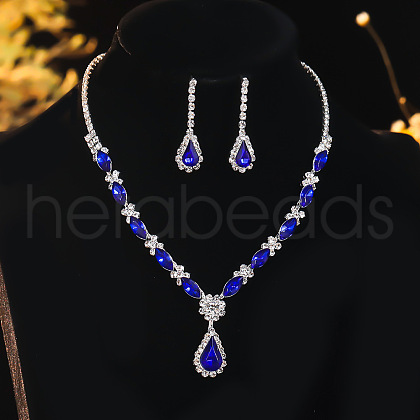 Teardrop Alloy with Rhinestone Pendant Necklace & Stud Earring FS-WG00EC8-02-1