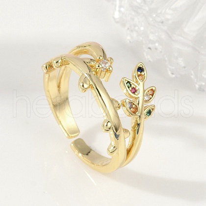 Brass Micro Pave Cubic Zirconia Cuff Rings for Women RJEW-S400-08G-1