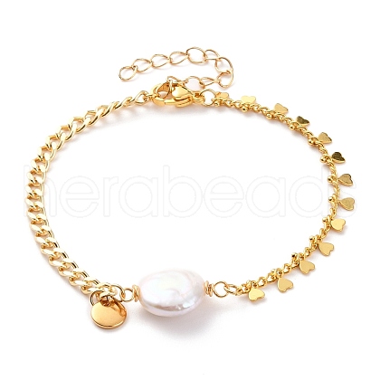 Mother's Day Jewellery Natural Baroque Pearl Keshi Pearl Link Bracelets BJEW-JB05803-03-1