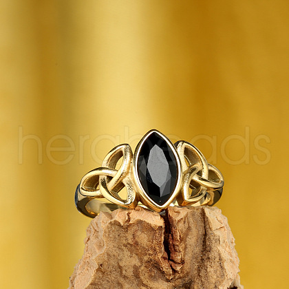 Horse Eye & Knot 304 Stainless Steel with Cubic Zirconia Finger Rings FS-WG8EA45-10-1