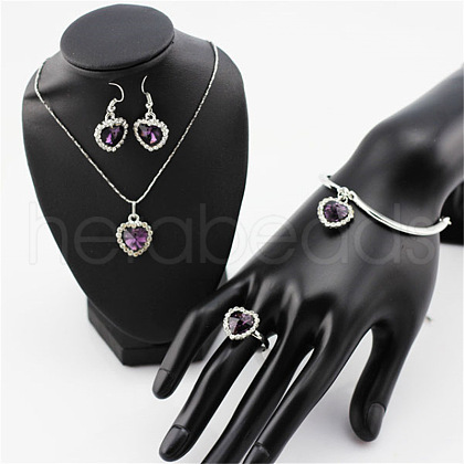 Heart Alloy with Crystal Pendant Necklace & Dangle Earring & Charm Bracelet & Ring FS-WGCCC64-02-1