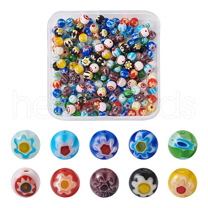 Yilisi 200Pcs 10 Colors Round Millefiori Glass Beads LK-YS0001-01-1