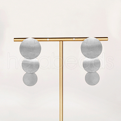 Non-Tarnish Brushed Round Stainless Steel Dangle Stud Earring XW5128-2-1
