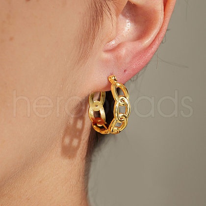 Simple Stainless Steel Cuban Link Hoop Earrings WG5268-1