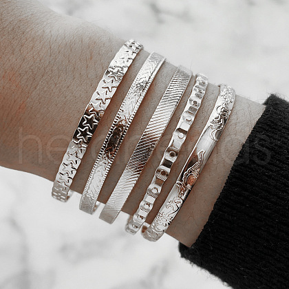 5Pcs Alloy Cuff Bangle Set for Women WG45AE5-05-1
