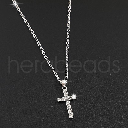 Cross Alloy Crystal Rhinestone Pendant Necklaces WGAF0E8-15-1