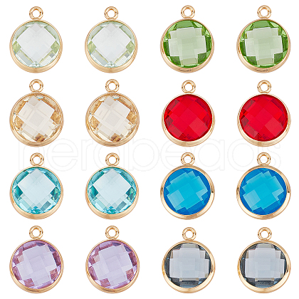 SUPERFINDINGS 16Pcs 8 Colors Brass Glass Charms KK-FH0003-35-1