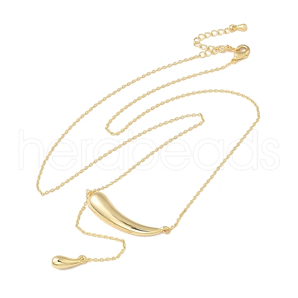 Brass Dolphin with Teardrop Pendant Necklace for Women NJEW-Q314-01G-1