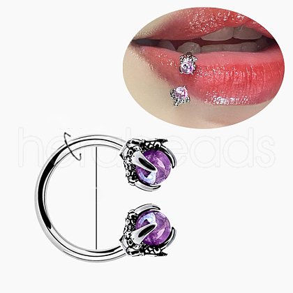 Double Claws 304 Stainless Steel Cubic Zirconia Hoop Lip Rings FS-WG1AB27-21-1