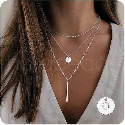 3Pcs Simple Style Brass Coin Letter Rectangle Pendant 3 Layer Necklaces FS-WG4BDA4-36-1