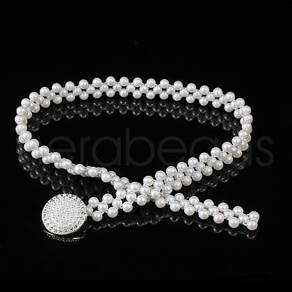 Alloy & Acrylic Imitation Pearl Beaded Elastic Chain Belts WG979C0-04-1