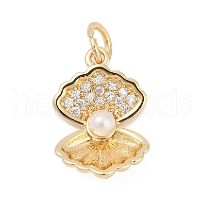 Brass Micro Pave Cubic Zirconia with Plastic Pearl Charms KK-Q096-06G-1