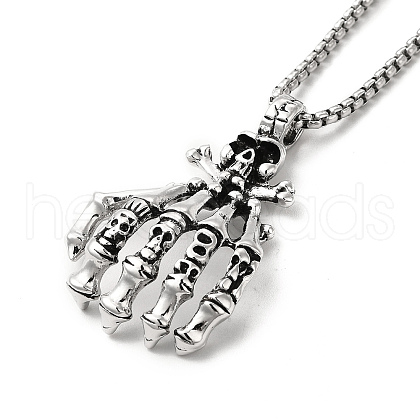 Alloy Skull Hands Pandant Necklace with Box Chains NJEW-K245-005-1
