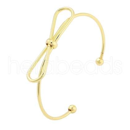 Brass Bowknot Cuff Bangles for Women BJEW-Z072-03G-05-1