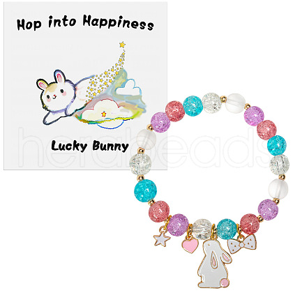 Easter Rabbit Crackle Glass Round Beaded Stretch Bracelets FS-WG32C26-05-1