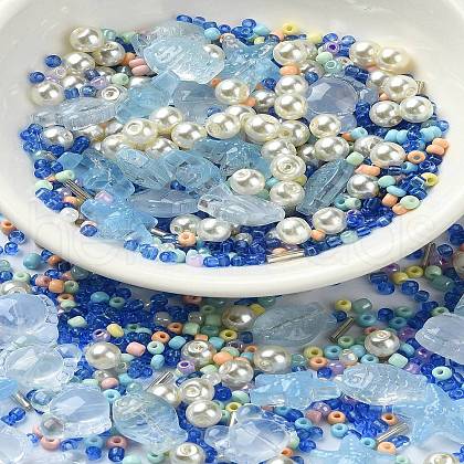 Ocean Theme Diy Painted Glass Beads DIY-YW0008-82F-1