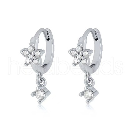 925 Sterling Silver Cubic Zirconia Plum Blossom Hoop Earrings IM8168-2-1