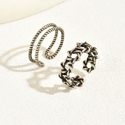 2Pcs Vintage Copper Twisted Wire Toe Adjustable Open Cuff Rings for Women QX3270-1