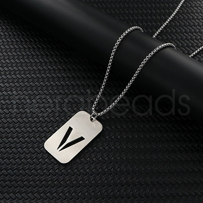Rectangle with Letter Pattern Hollow Out 201 Stainless Steel Pendant Necklaces FS-WG34D20-25-1
