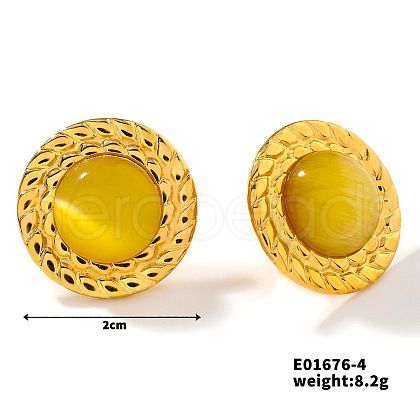 Cute Flat Round Cat Eye Stud Earrings for Summer DG6312-4-1