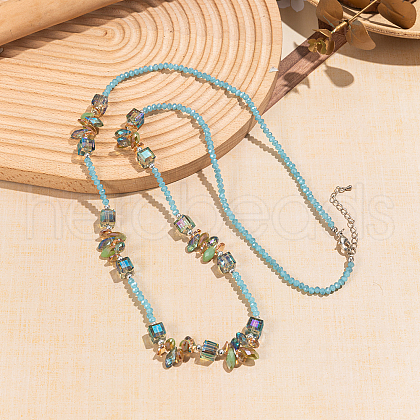 Bohemian Vacation Style Glass Teardrop Cube Round Beaded Long Women's Vintage Fashion Necklaces OA6188-3-1