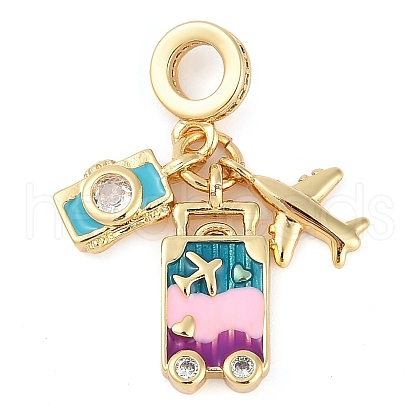 Rack Plating Brass Cubic Zirconia Summer European Dangle Charms X-KK-P287-01A-G-1
