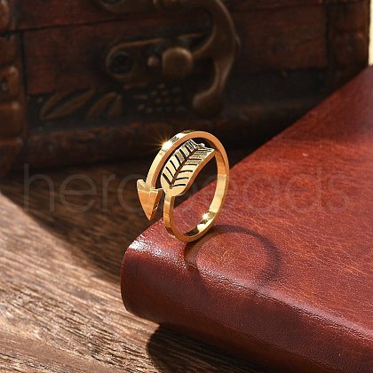 304 Stainless Steel Open Cuff Ring for Women RJEW-F169-02G-1