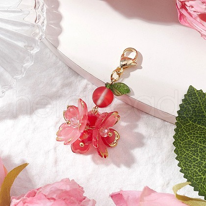 Flower Synthetic Moonstone & Glass Pendant Decorations HJEW-TA00337-04-1