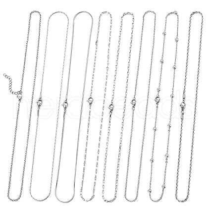SUNNYCLUE 8Pcs 8 Styles 304 Stainless Steel Chain Necklaces Set NJEW-SC0001-08-1