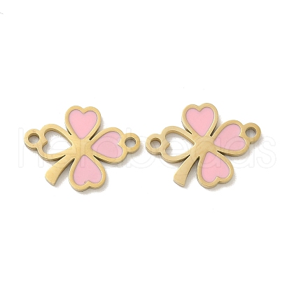 304 Stainless Steel Pink Enamel Shamrock Connector Charms STAS-I322-62G-1